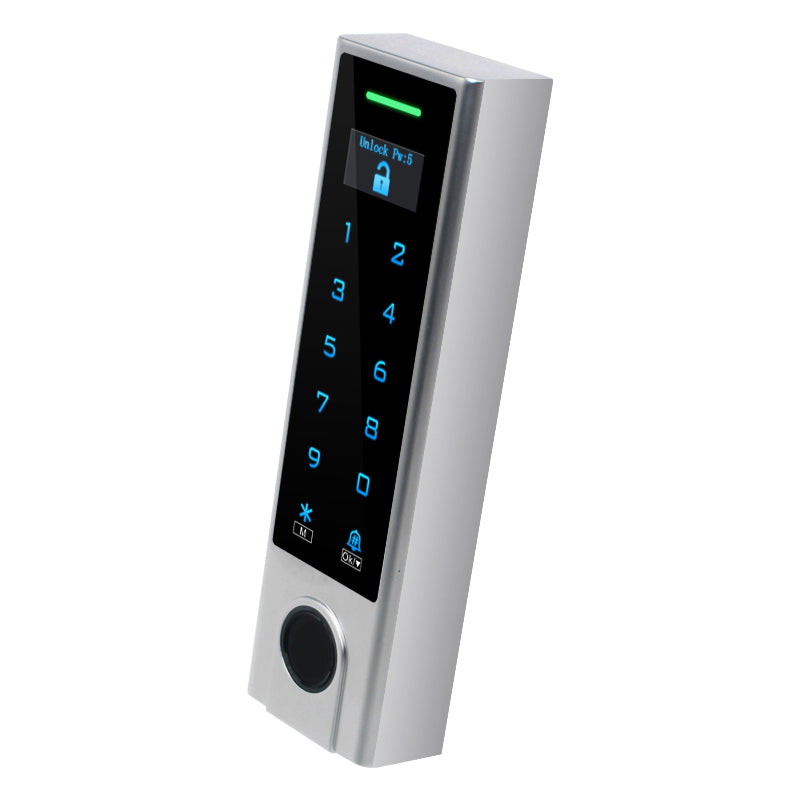 Anjielo Tuya WiFi Fingerprint Access Control Keypad, IP66 Waterproof Metal RFID Card Reader, OLED Display, 4 in 1 Keyless Entry Door Access Controller for Home Office