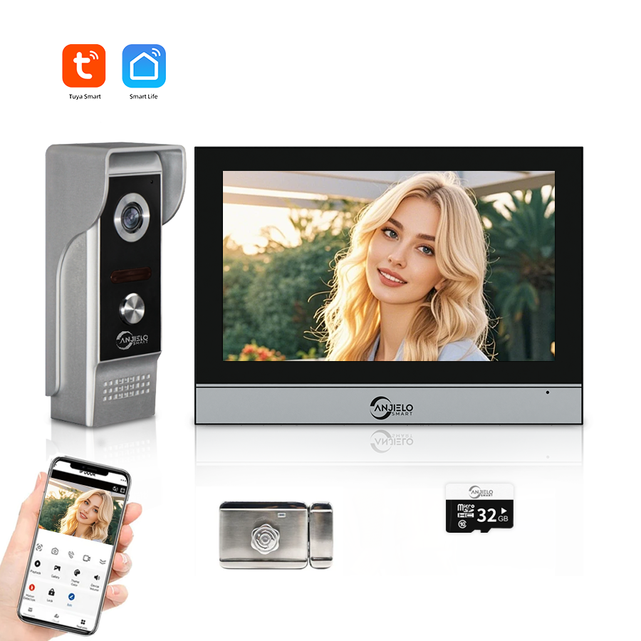 AnjieloSmart Tuya Smart 1080P IP Video Intercom - Secure Wi-Fi Enabled Doorbell Cam with Motion Detection
