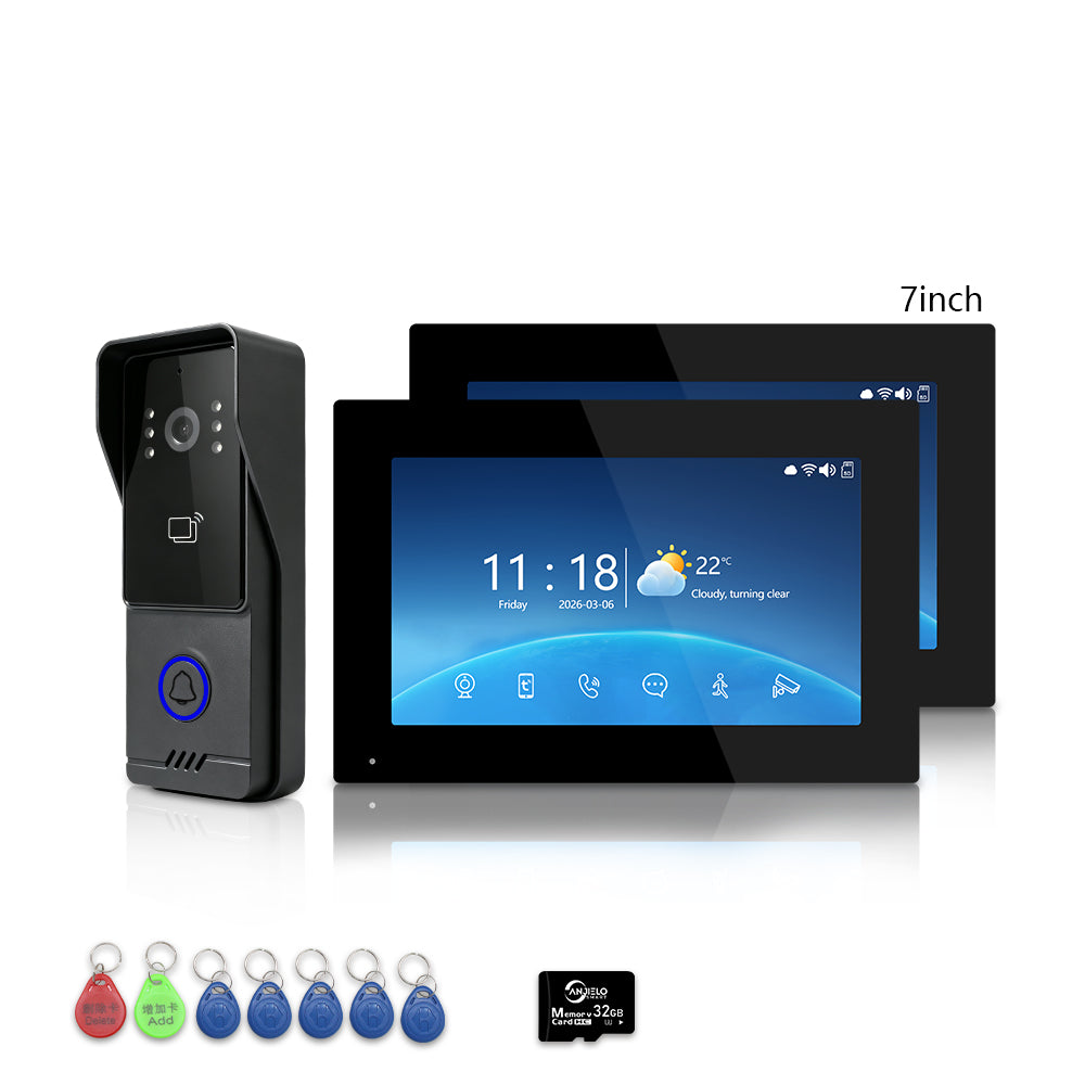 Anjielo 4-Wire Video Intercom | 7/10" Touch Screen Tuya Video Doorbell, IP65, RFID Remote Unlock, Night Vision Motion Detection