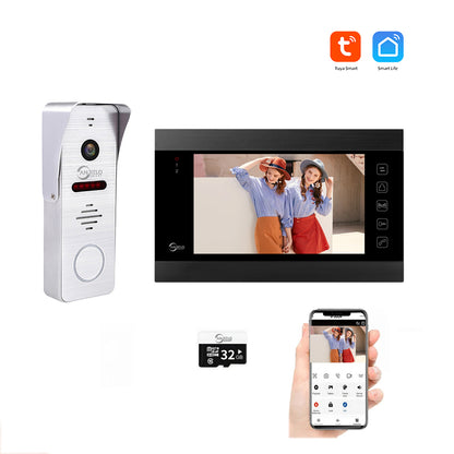 AnjieloSmart 1080P WiFi Video Intercom System 160° Wide Angle HD Camera 7 Inch Wired Screen Monitor for Apartment Home with Night Vision Motion Detection