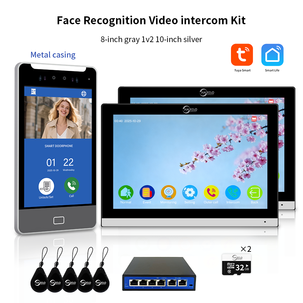 AnjieloSmart Newest Facial Recognition Video Intercom Multi-screen Display  IP AI Terminal For Multi-Apartment
