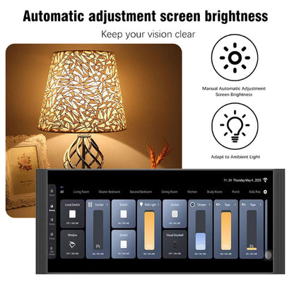 Anjielo 12-inch IPS display with a resolution of 1920*720, a smart home control screen for home scene linkage and remote automatic control by mobile phone.