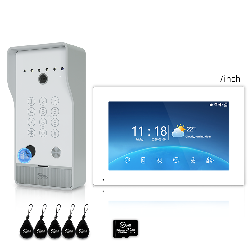 Anjielo 7/10 Inch Tuya 1080P Video Doorphone 4-Wire WiFi Smart Home Intercom System Waterproof Fingerprint Unlock