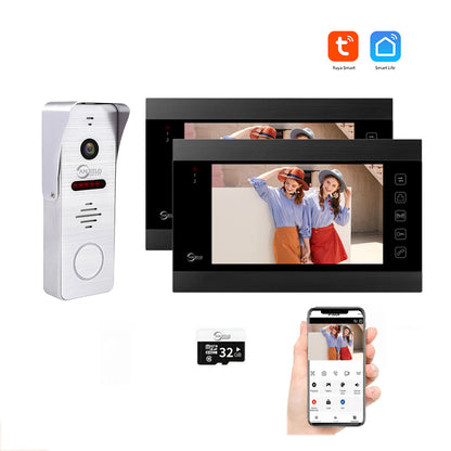 AnjieloSmart 1080P WiFi Video Intercom System 160° Wide Angle HD Camera 7 Inch Wired Screen Monitor for Apartment Home with Night Vision Motion Detection