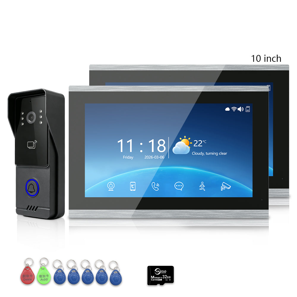 Anjielo 4-Wire Video Intercom | 7/10" Touch Screen Tuya Video Doorbell, IP65, RFID Remote Unlock, Night Vision Motion Detection