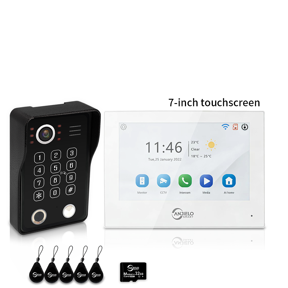 Anjielo 7/10 Inch 4-Wire WiFi Video Intercom System with 5-in-1 Unlock Fingerprint RFID Password App for Home Apartment