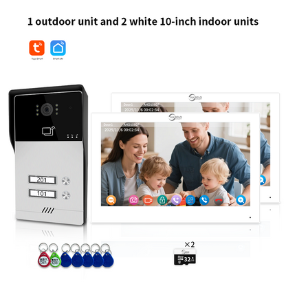 AnjieloSmart Newest Series of 4 Wired Tuya Wifi Video Intercom System Video Doorbell Card Unlock Suport 1/2/3/4 Unit for Apartment.