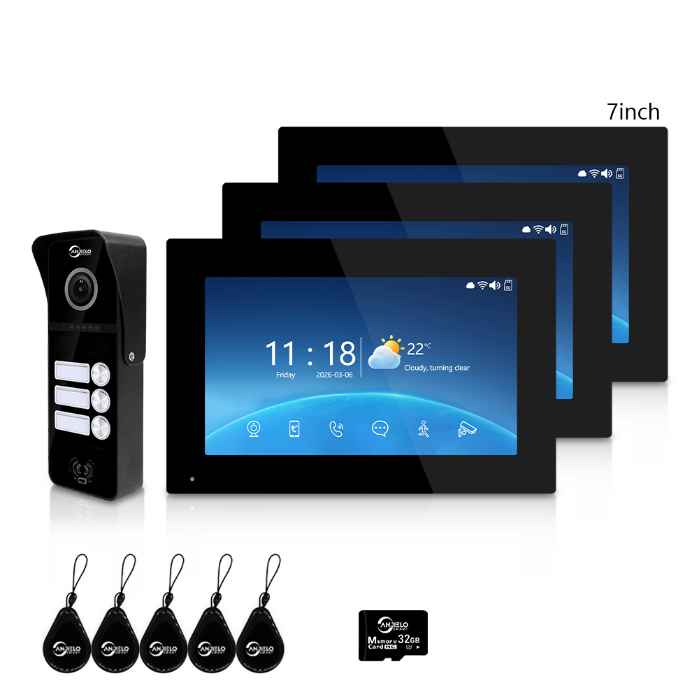 Anjielo Smart 4-Wire Tuya Video Intercom System 7/10 Inch Touch Screen Multi Family Video Door Phone 1080P IR Night Vision RFID Card Unlock