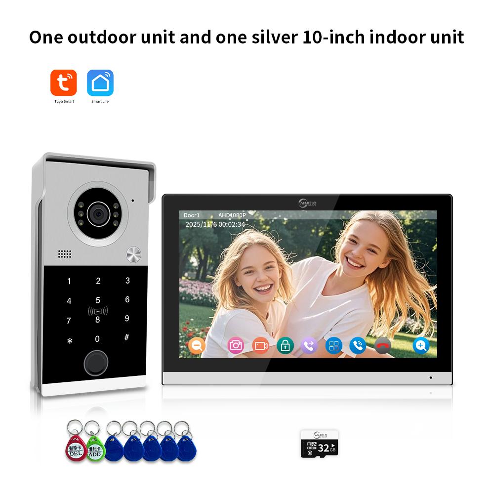 AnjieloSmart 1080P Tuya Smart Video Intercom System Video Doorbell Camera with RFID Card Unlcok Fingerprint and Passcode Unlock for Apartment