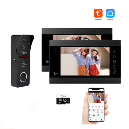 AnjieloSmart 1080P WiFi Video Intercom System 160° Wide Angle HD Camera 7 Inch Wired Screen Monitor for Apartment Home with Night Vision Motion Detection