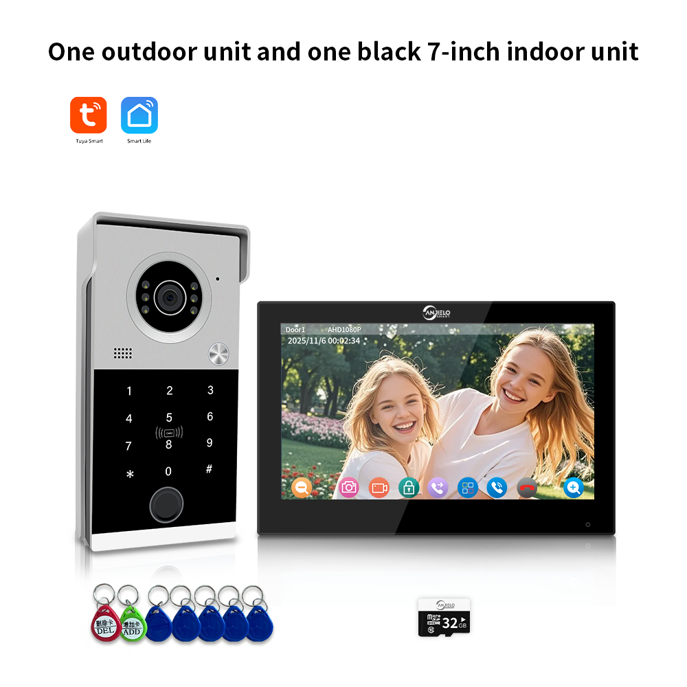AnjieloSmart 1080P Tuya Smart Video Intercom System Video Doorbell Camera with RFID Card Unlcok Fingerprint and Passcode Unlock for Apartment