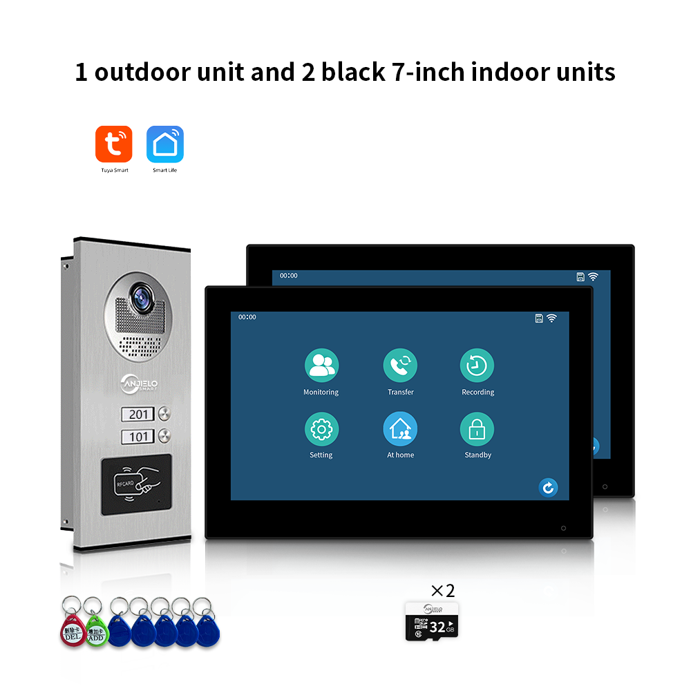 AnjieloSmart Newest Building Video Intercom System Tuya Wifi 1080P with 7/10 Inch Monitor for Multi Apartment