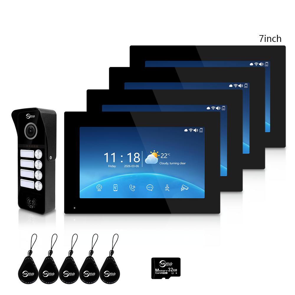 Anjielo Smart 4-Wire Tuya Video Intercom System 7/10 Inch Touch Screen Multi Family Video Door Phone 1080P IR Night Vision RFID Card Unlock
