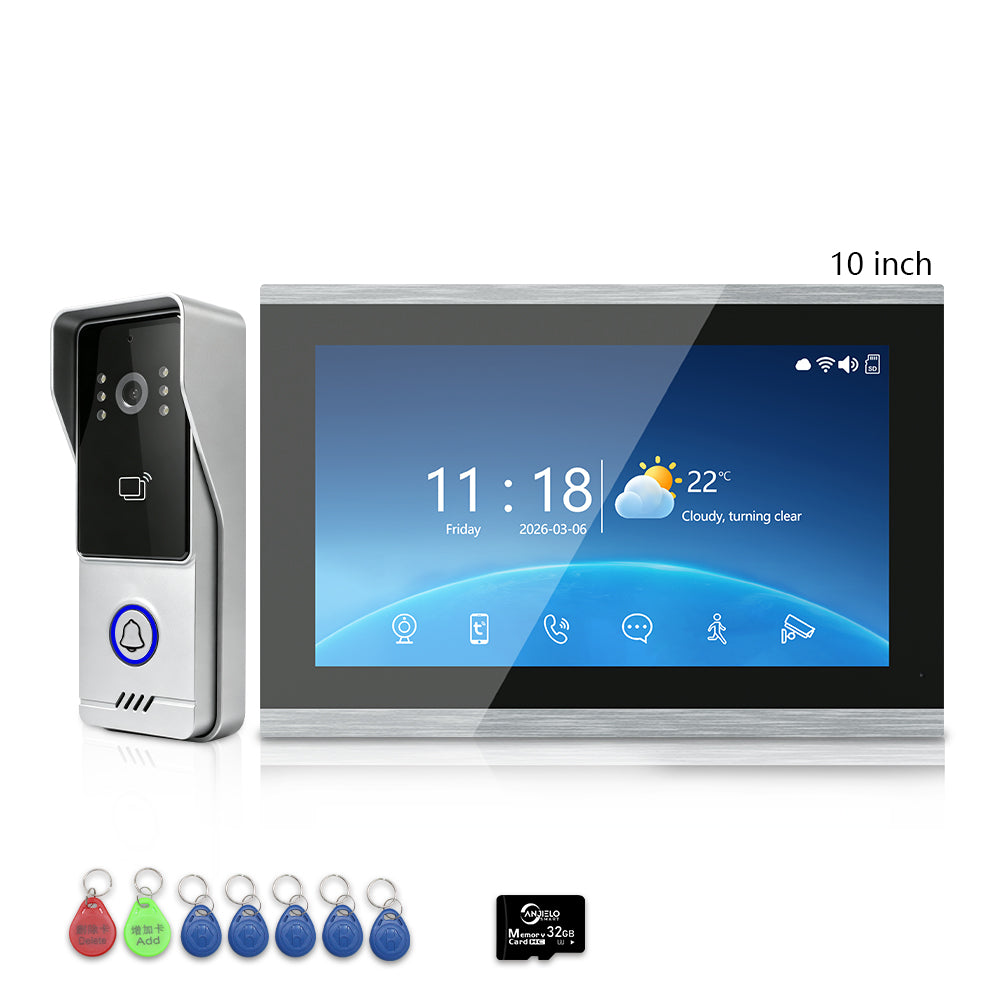 Anjielo 4-Wire Video Intercom | 7/10" Touch Screen Tuya Video Doorbell, IP65, RFID Remote Unlock, Night Vision Motion Detection