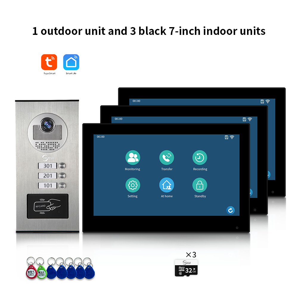 AnjieloSmart Newest Building Video Intercom System Tuya Wifi 1080P with 7/10 Inch Monitor for Multi Apartment
