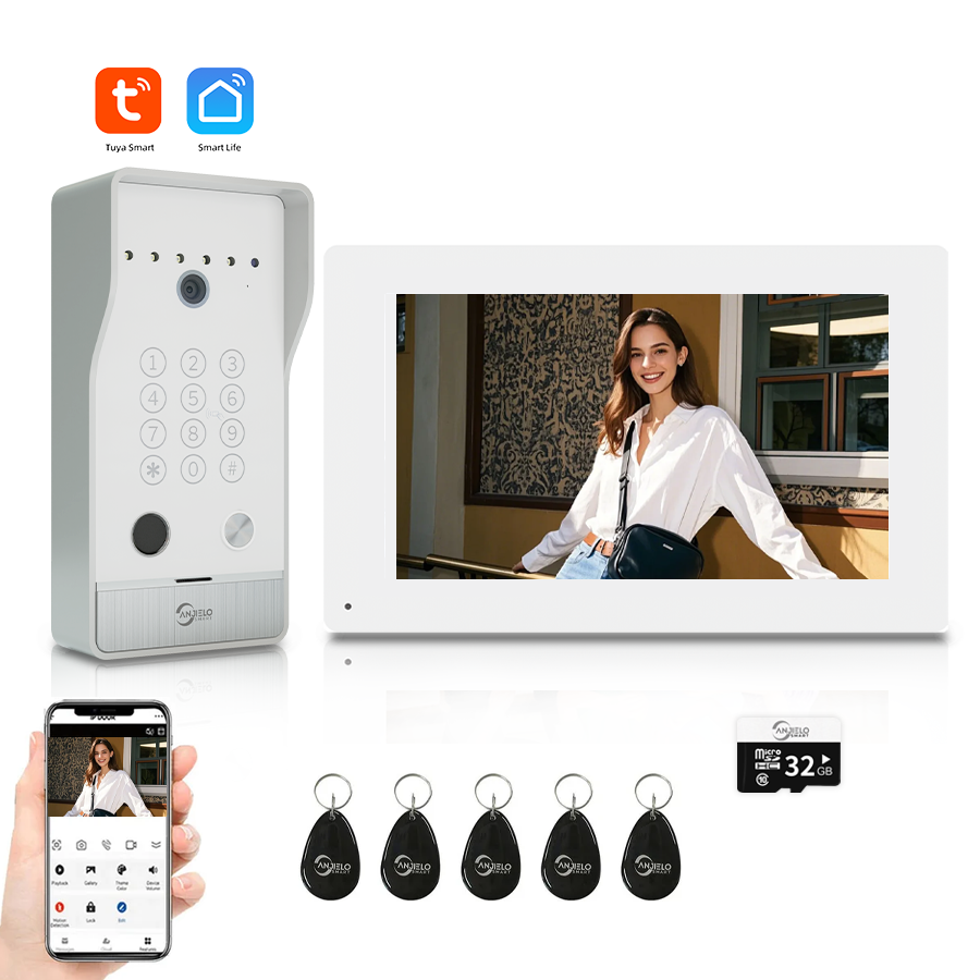 AnjieloSmart Newest Tuya Smart Wi-Fi Video Door Phone System Large Size FHD 1080P RFID Card Fingerprint Passcode Unlock for Apartments