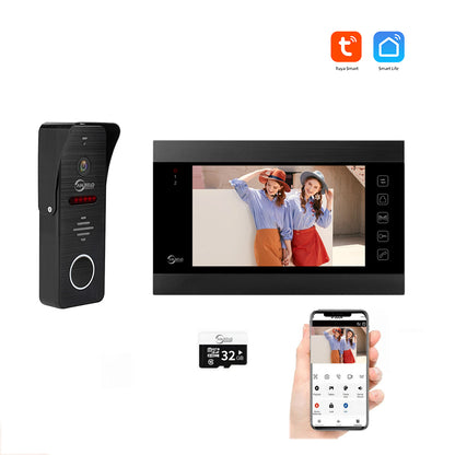 AnjieloSmart 1080P WiFi Video Intercom System 160° Wide Angle HD Camera 7 Inch Wired Screen Monitor for Apartment Home with Night Vision Motion Detection