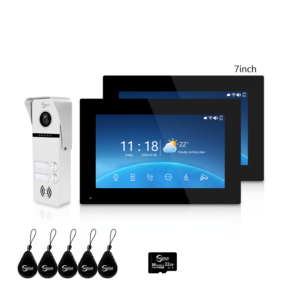 Anjielo Smart 4-Wire Tuya Video Intercom System 7/10 Inch Touch Screen Multi Family Video Door Phone 1080P IR Night Vision RFID Card Unlock