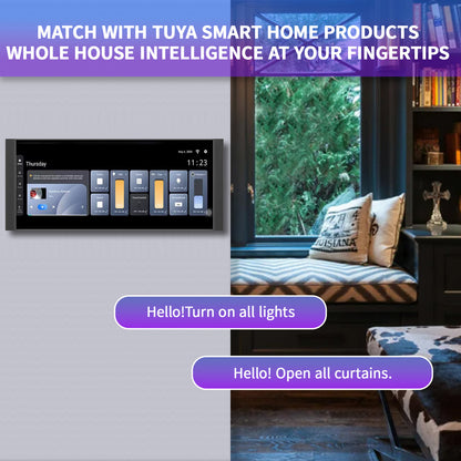 Anjielo 12-inch IPS display with a resolution of 1920*720, a smart home control screen for home scene linkage and remote automatic control by mobile phone.