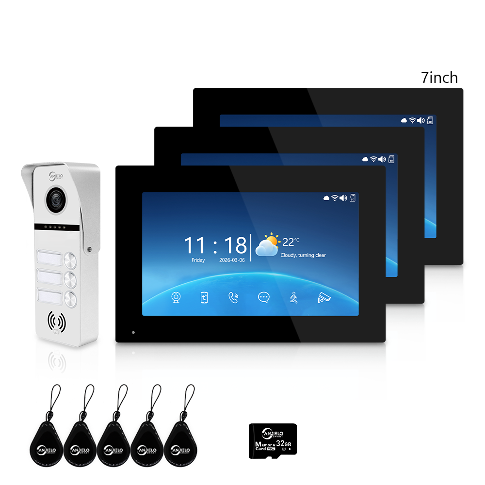 Anjielo Smart 4-Wire Tuya Video Intercom System 7/10 Inch Touch Screen Multi Family Video Door Phone 1080P IR Night Vision RFID Card Unlock