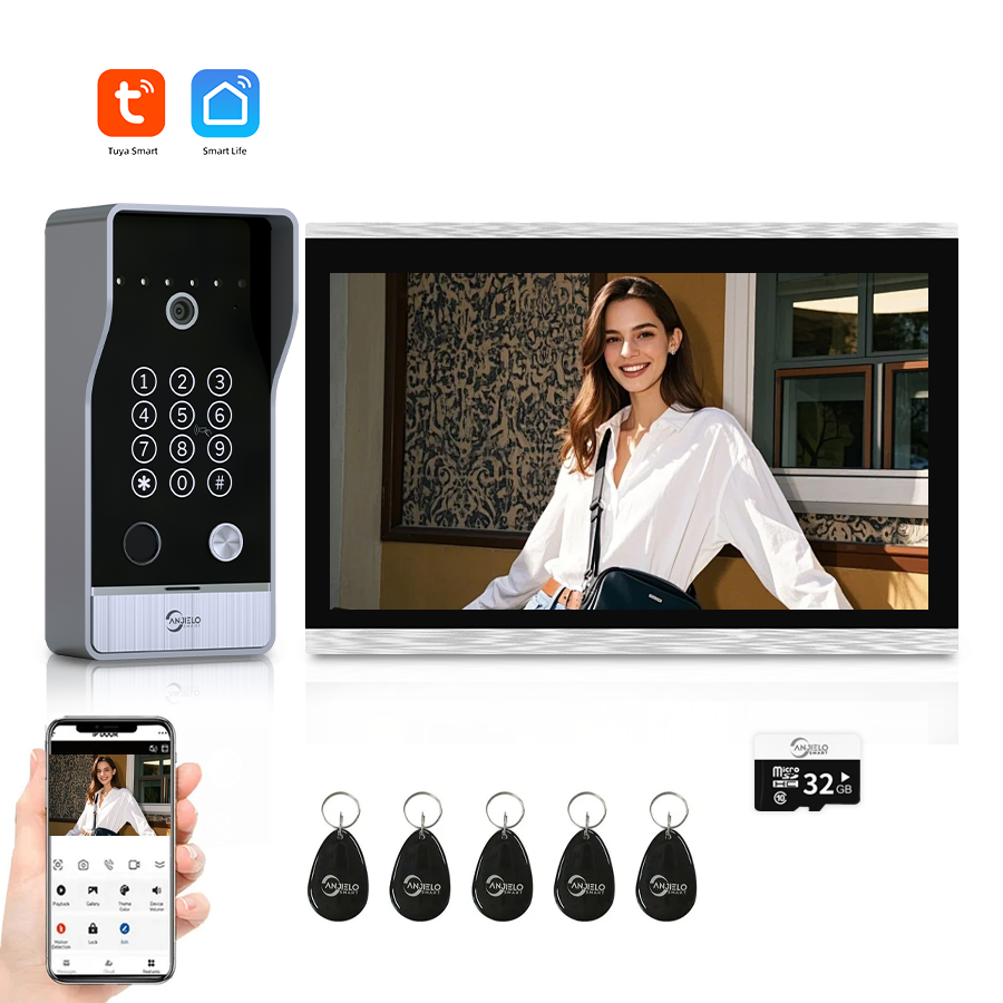 AnjieloSmart Newest Tuya Smart Wi-Fi Video Door Phone System Large Size FHD 1080P RFID Card Fingerprint Passcode Unlock for Apartments