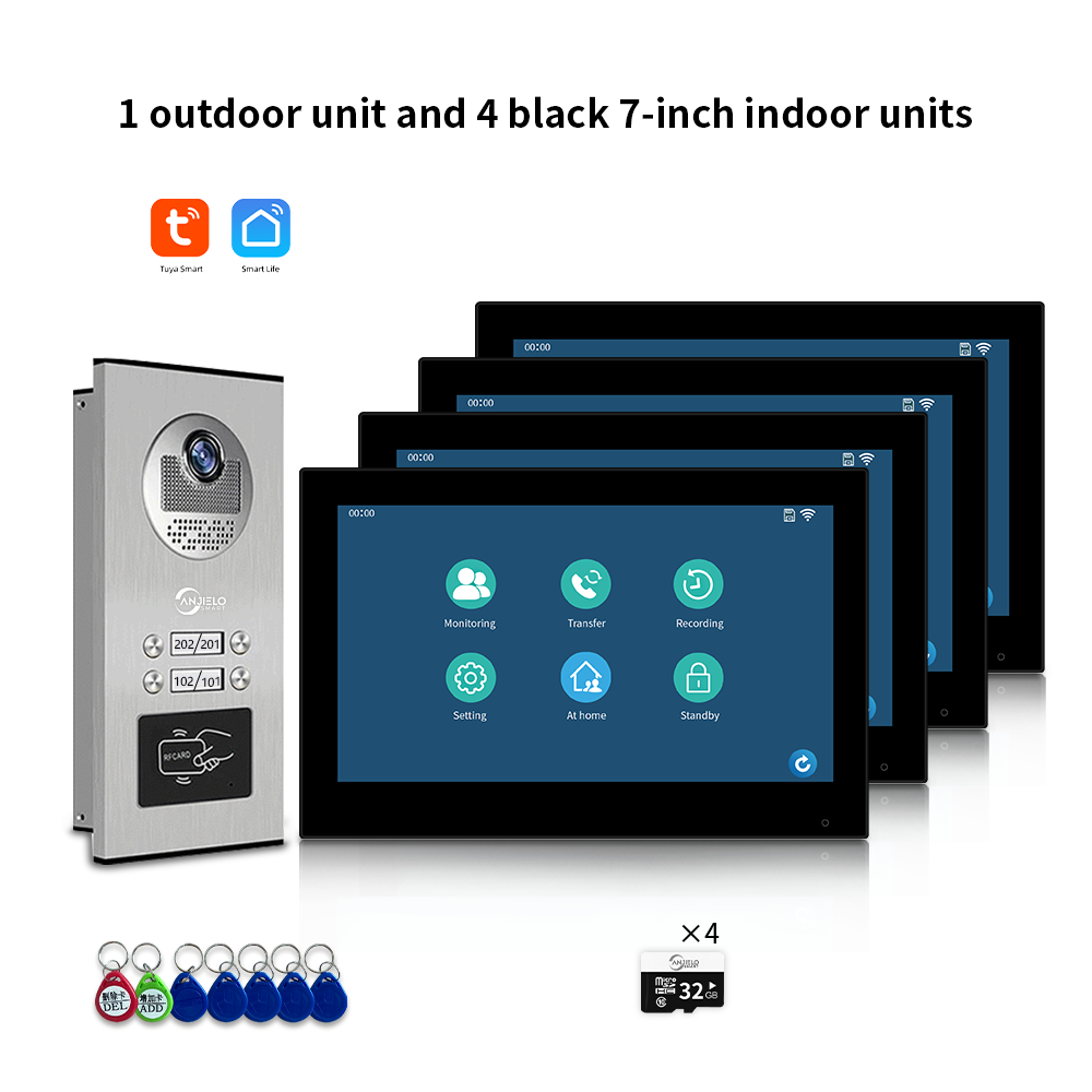 AnjieloSmart Newest Building Video Intercom System Tuya Wifi 1080P with 7/10 Inch Monitor for Multi Apartment