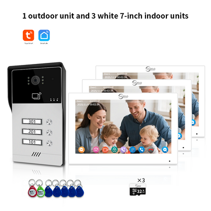 AnjieloSmart Newest Series of 4 Wired Tuya Wifi Video Intercom System Video Doorbell Card Unlock Suport 1/2/3/4 Unit for Apartment.