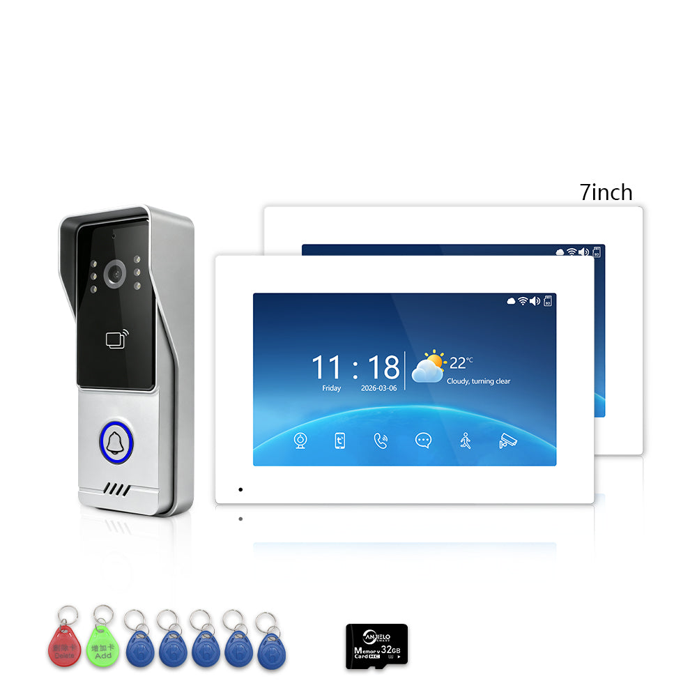 Anjielo 4-Wire Video Intercom | 7/10" Touch Screen Tuya Video Doorbell, IP65, RFID Remote Unlock, Night Vision Motion Detection