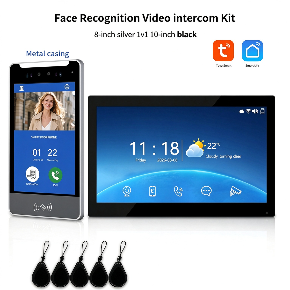 Anjielo Tuya 3D AI Facial Recognition Video Intercom, 5 Ways Unlock Villa Multi-Family Video Door Phone