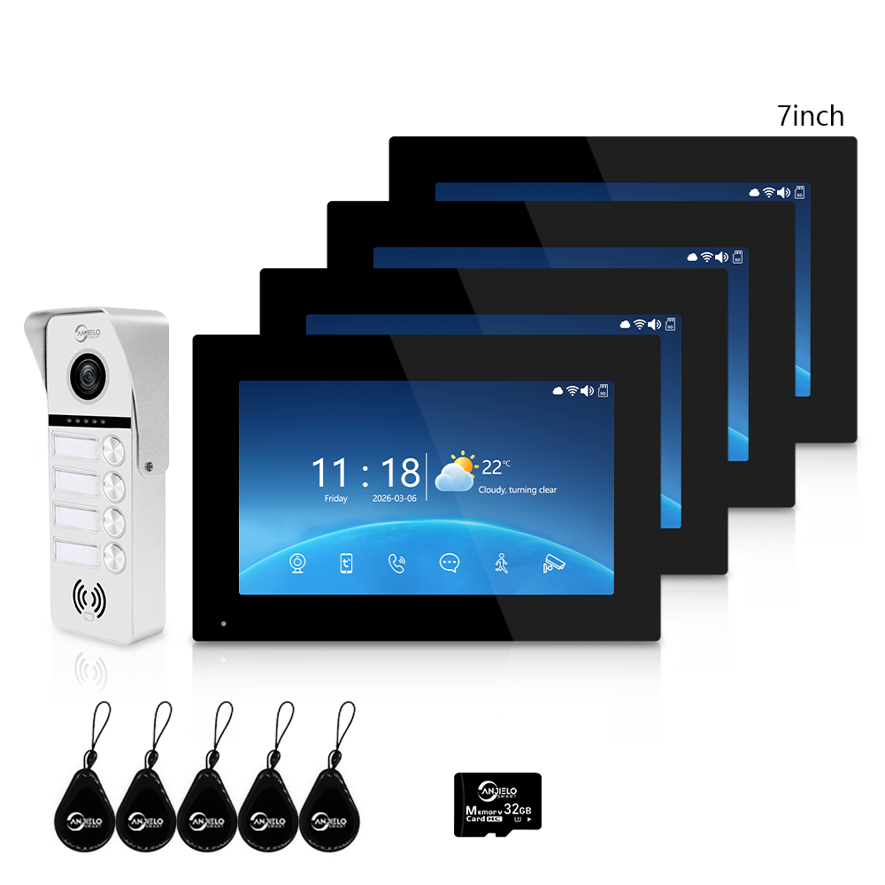 Anjielo Smart 4-Wire Tuya Video Intercom System 7/10 Inch Touch Screen Multi Family Video Door Phone 1080P IR Night Vision RFID Card Unlock