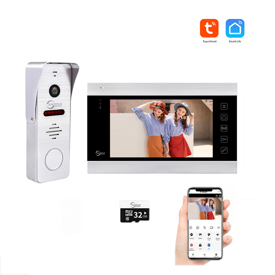 AnjieloSmart 1080P WiFi Video Intercom System 160° Wide Angle HD Camera 7 Inch Wired Screen Monitor for Apartment Home with Night Vision Motion Detection