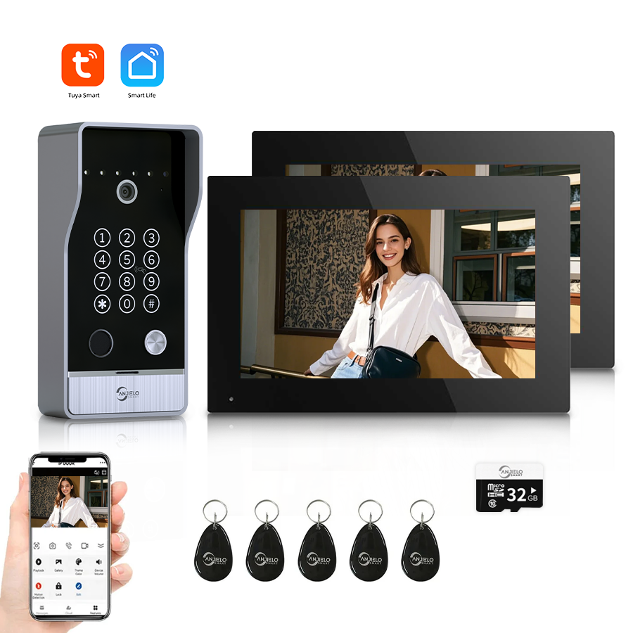 AnjieloSmart Newest Tuya Smart Wi-Fi Video Door Phone System Large Size FHD 1080P RFID Card Fingerprint Passcode Unlock for Apartments