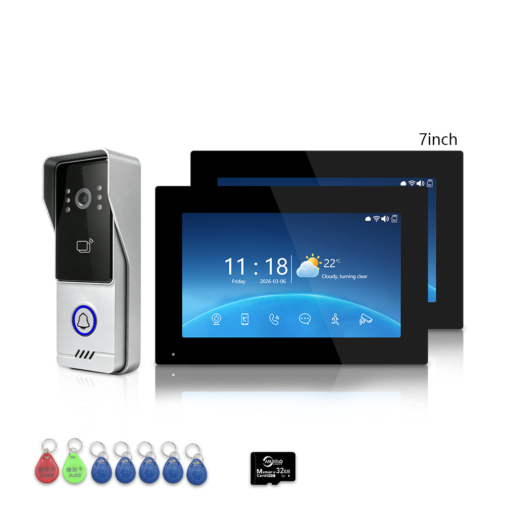 Anjielo 4-Wire Video Intercom | 7/10" Touch Screen Tuya Video Doorbell, IP65, RFID Remote Unlock, Night Vision Motion Detection