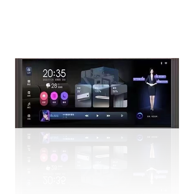 Anjielo 12-inch IPS display with a resolution of 1920*720, a smart home control screen for home scene linkage and remote automatic control by mobile phone.