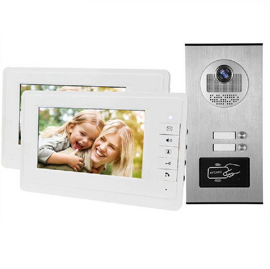 Anjielo Wired Home 7 Inch TFT Color Video Intercom Doorbell System RFID Camera Metal 700 TV Line with 2/3/4 Monitors Suitable for Multi-family Apartments