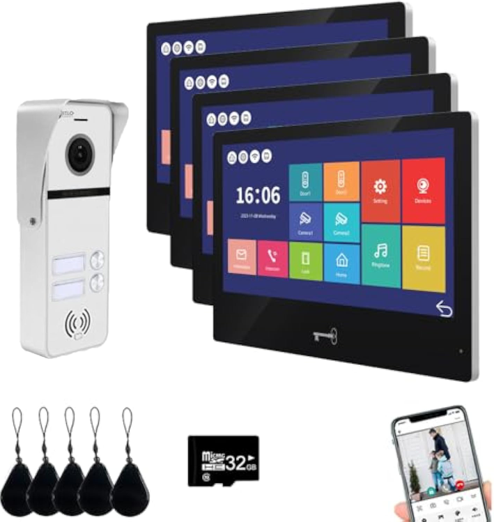 Anjielo Smart Wireless WiFi Video Doorbell Intercom System - HD 1080p Camera with Touchscreen Display for Apartments