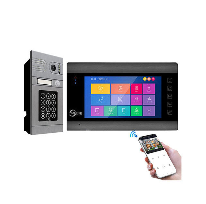 Anjielo Smart Support Villa Home Office Apartment Unlock Monitoring Wired Video Intercom System 7 Inch Video Doorbell Door System Kit