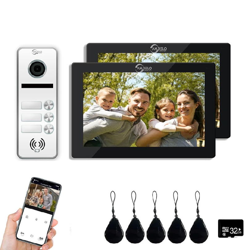 Anjielo Smart Tuya 7/10 Inch Video Smart Home Video 2 Doorbell System 1080P 160° Wired Doorbell Camera Touch Screen