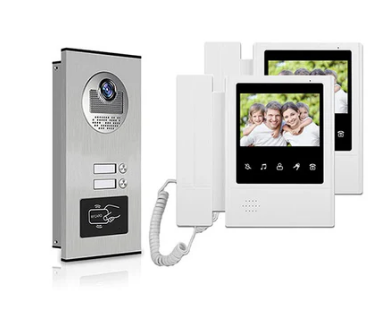 Anjielo 4.3'' Home TFT Wired Video Intercom Doorbell System RFID Camera with 3 Monitor+Exit Button+ Electric Lock + Door Access System