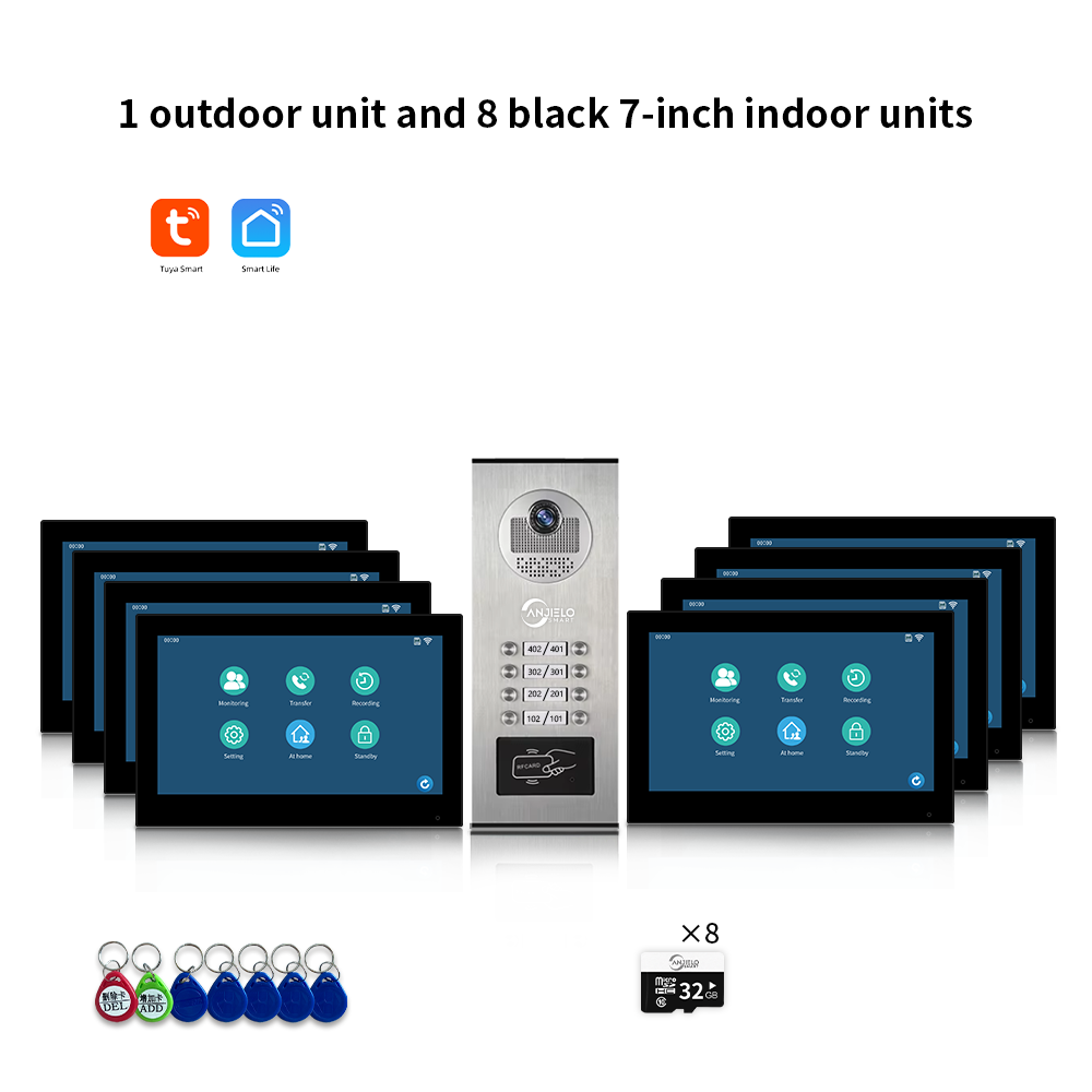 AnjieloSmart Newest Building Video Intercom System Tuya Wifi 1080P with 7/10 Inch Monitor for Multi Apartment
