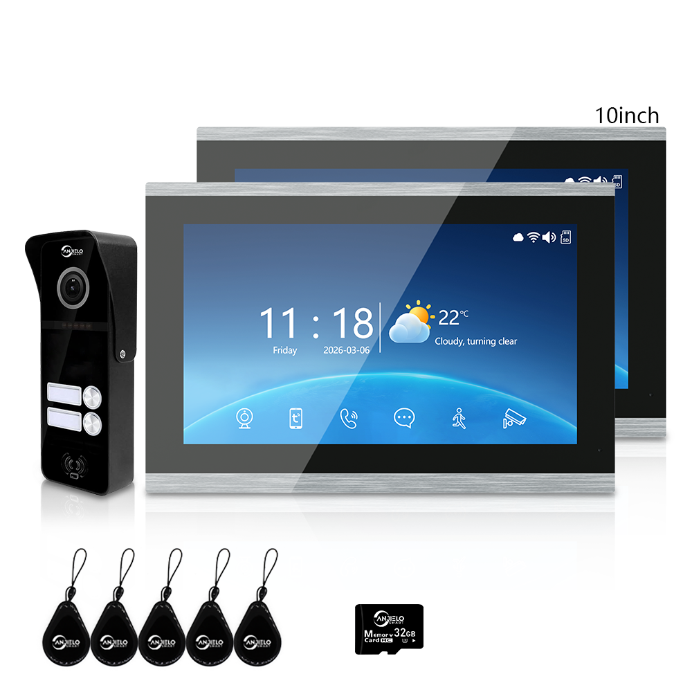 Anjielo Smart 4-Wire Tuya Video Intercom System 7/10 Inch Touch Screen Multi Family Video Door Phone 1080P IR Night Vision RFID Card Unlock