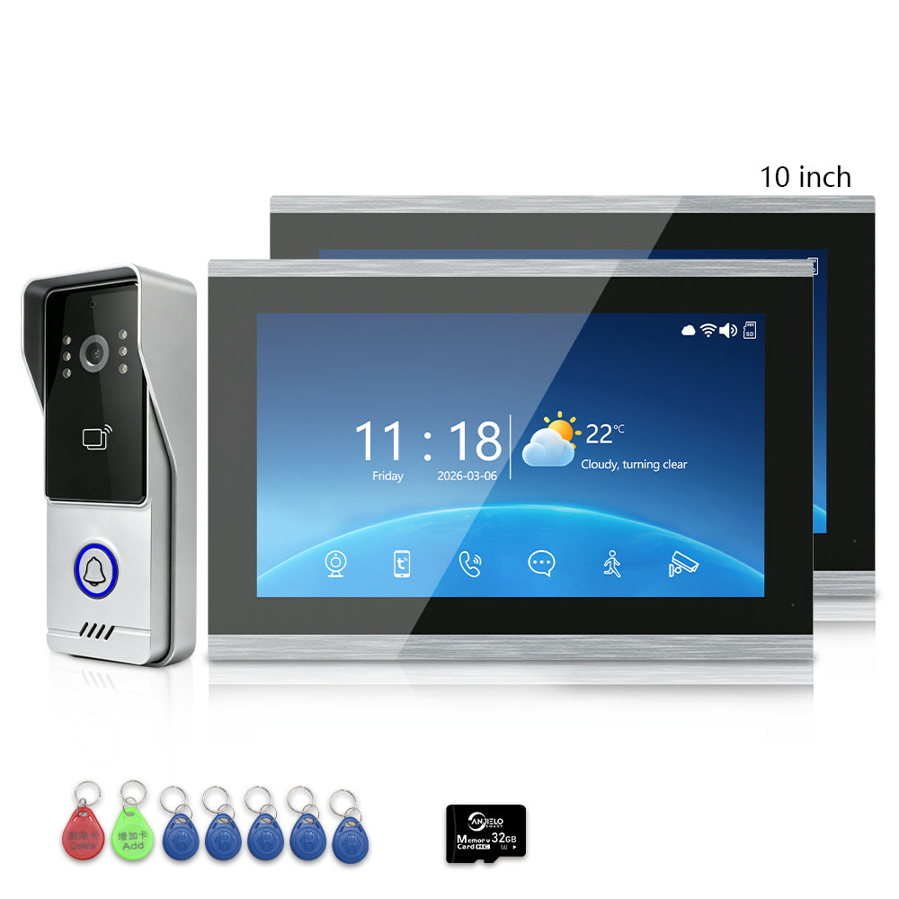 Anjielo 4-Wire Video Intercom | 7/10" Touch Screen Tuya Video Doorbell, IP65, RFID Remote Unlock, Night Vision Motion Detection