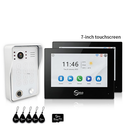 Anjielo 7/10 Inch 4-Wire WiFi Video Intercom System with 5-in-1 Unlock Fingerprint RFID Password App for Home Apartment