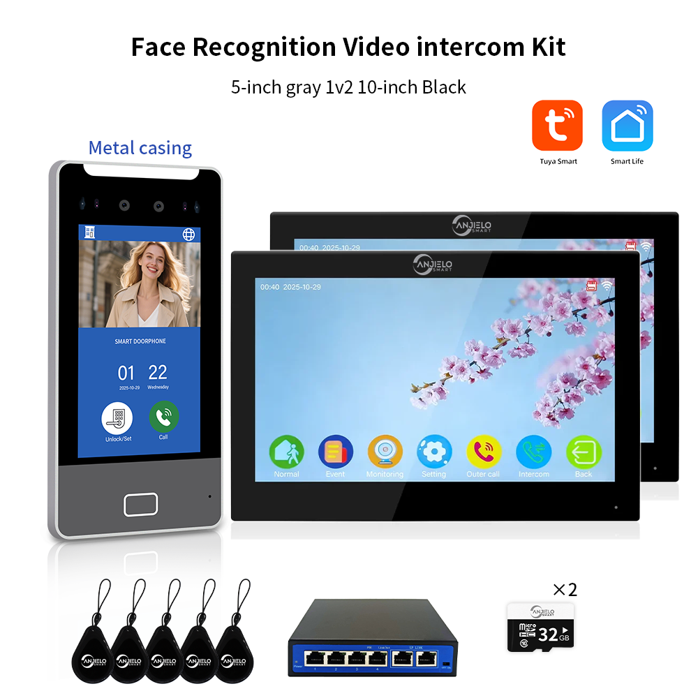 AnjieloSmart Newest Facial Recognition Video Intercom Multi-screen Display  IP AI Terminal For Multi-Apartment