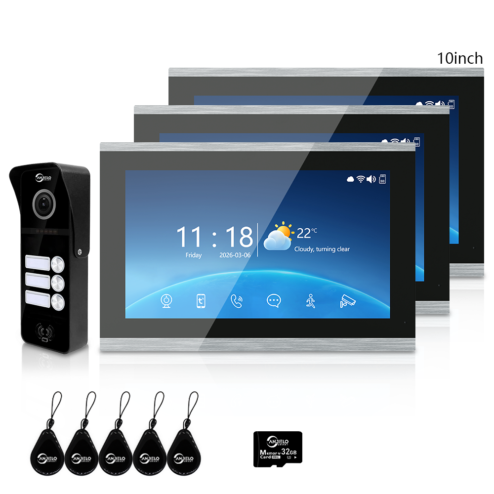 Anjielo Smart 4-Wire Tuya Video Intercom System 7/10 Inch Touch Screen Multi Family Video Door Phone 1080P IR Night Vision RFID Card Unlock
