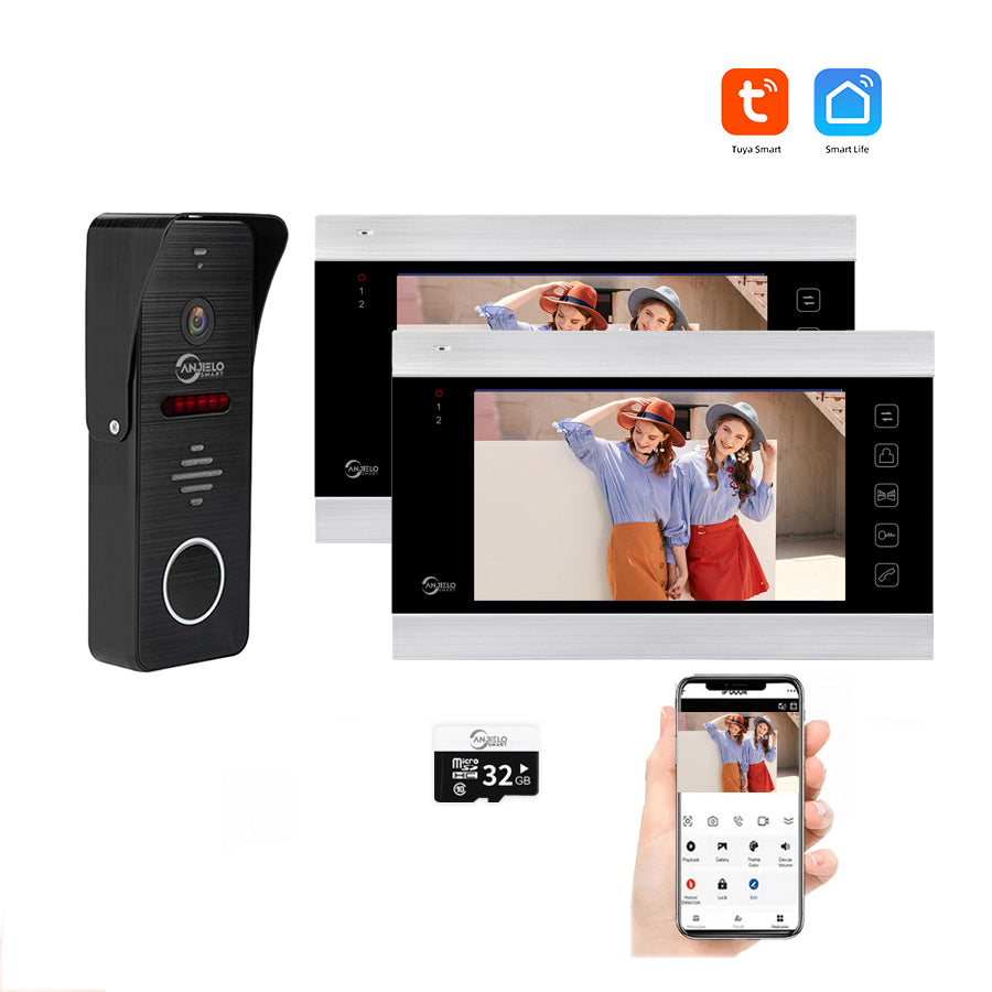 AnjieloSmart 1080P WiFi Video Intercom System 160° Wide Angle HD Camera 7 Inch Wired Screen Monitor for Apartment Home with Night Vision Motion Detection