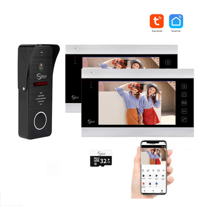 AnjieloSmart 1080P WiFi Video Intercom System 160° Wide Angle HD Camera 7 Inch Wired Screen Monitor for Apartment Home with Night Vision Motion Detection