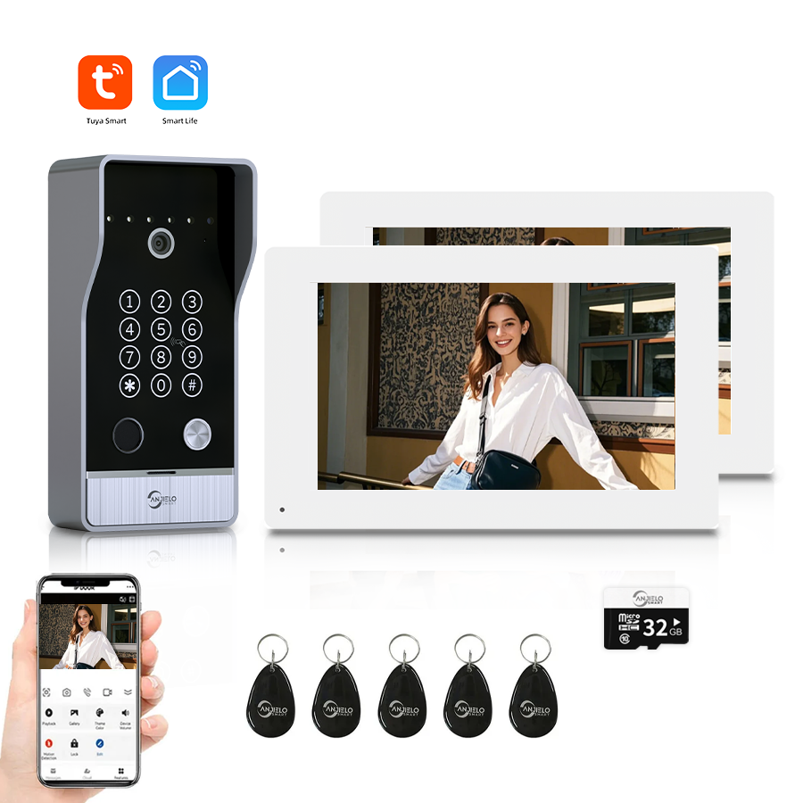 AnjieloSmart Newest Tuya Smart Wi-Fi Video Door Phone System Large Size FHD 1080P RFID Card Fingerprint Passcode Unlock for Apartments