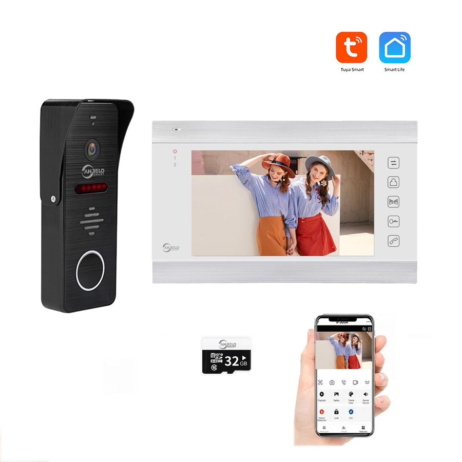 AnjieloSmart 1080P WiFi Video Intercom System 160° Wide Angle HD Camera 7 Inch Wired Screen Monitor for Apartment Home with Night Vision Motion Detection