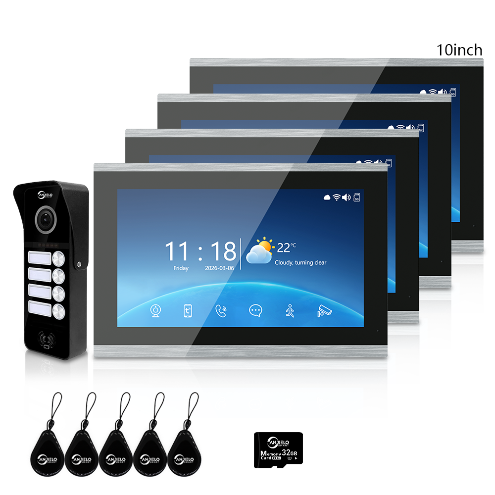 Anjielo Smart 4-Wire Tuya Video Intercom System 7/10 Inch Touch Screen Multi Family Video Door Phone 1080P IR Night Vision RFID Card Unlock